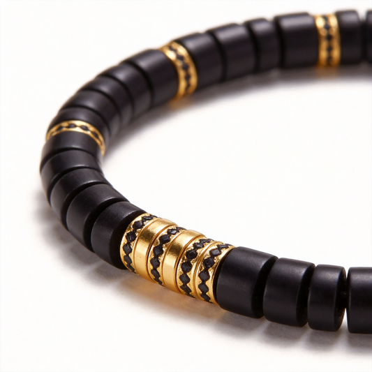 Ink Black-Gold Coconut Cap Heishi Bracelet