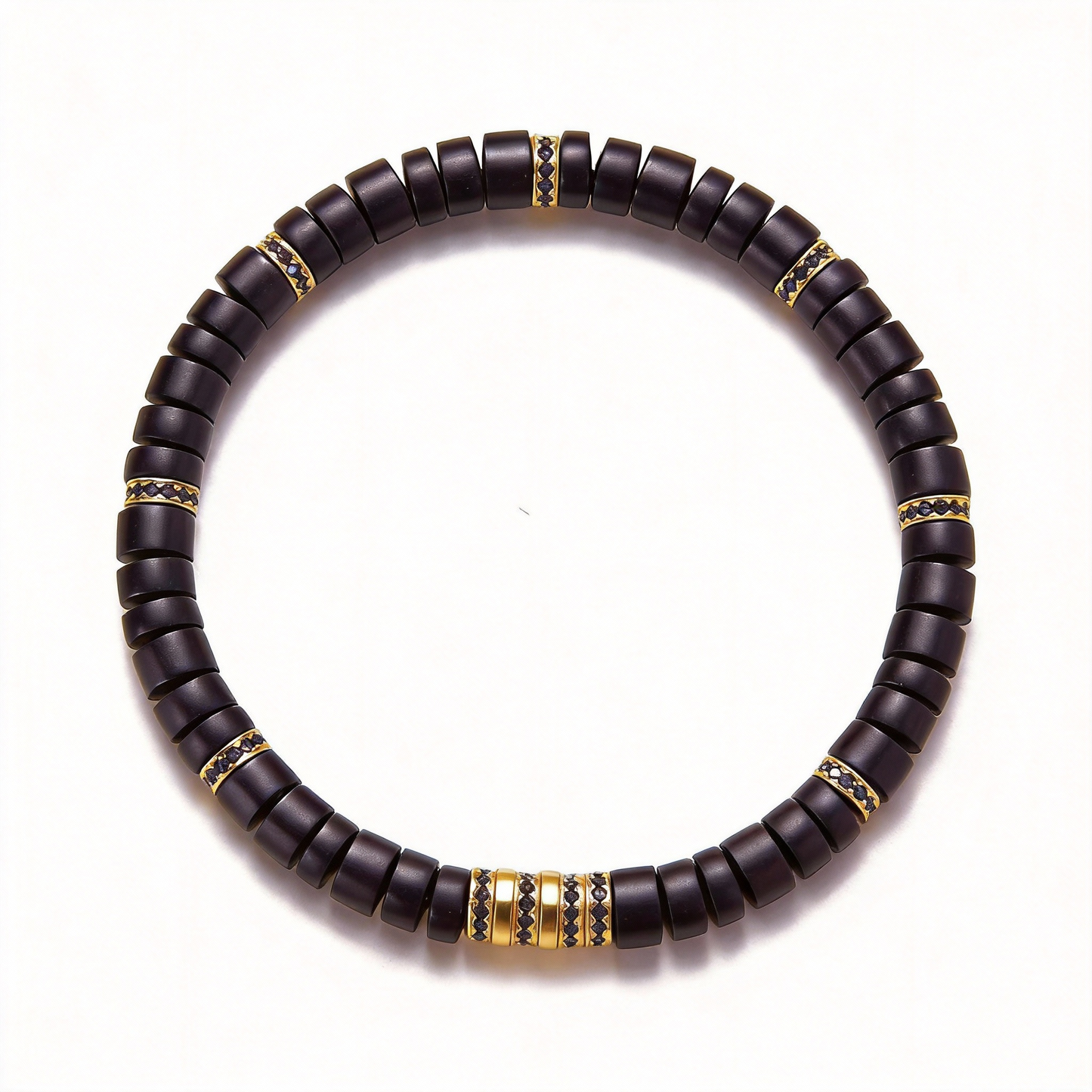 Ink Black-Gold Coconut Cap Heishi Bracelet
