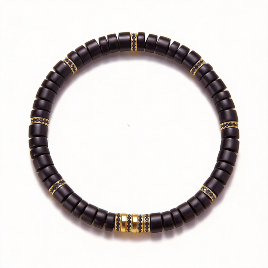 Ink Black-Gold Coconut Cap Heishi Bracelet