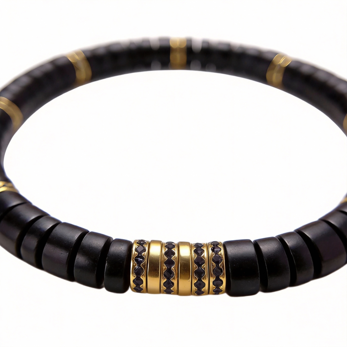 Ink Black-Gold Coconut Cap Heishi Bracelet
